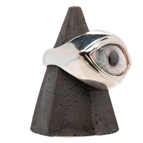 Hand Painted Blue Silver Classic Eye Ring