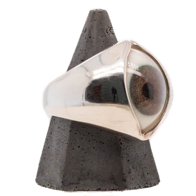 Hand Painted Brown Silver King Eye Ring