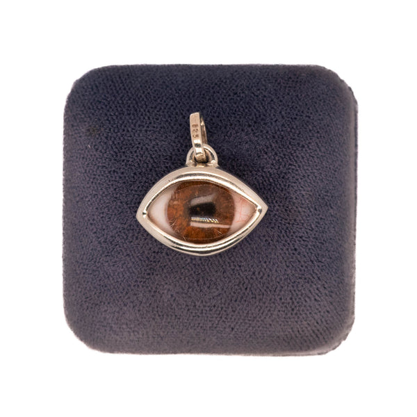 Hand Painted Brown Silver Classic Eye Pendant