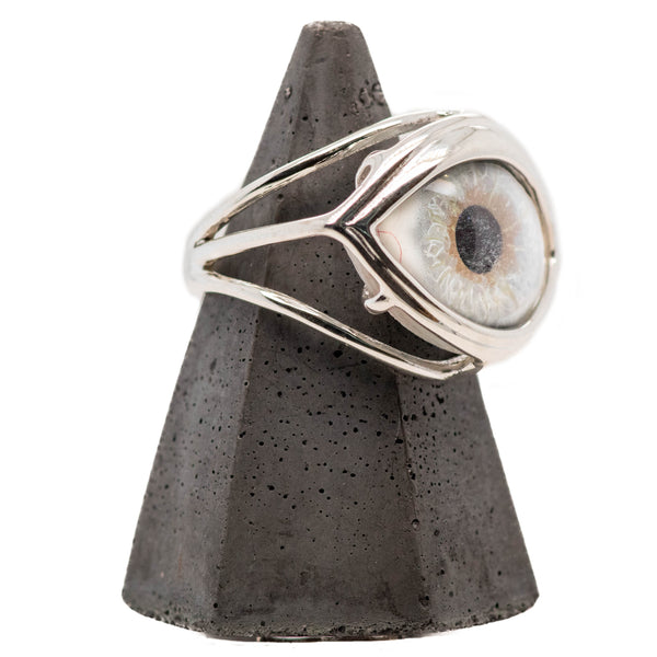 Hand Painted Blue Silver Skeleton Eye Ring