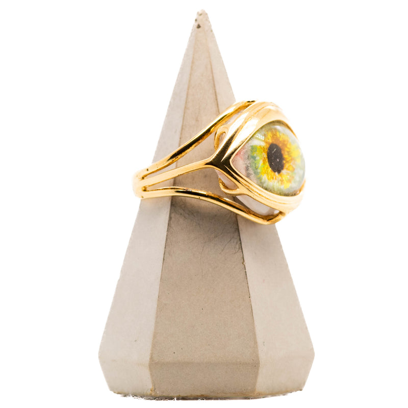 Hand Painted Green Gold Plated Skeleton Eye Ring