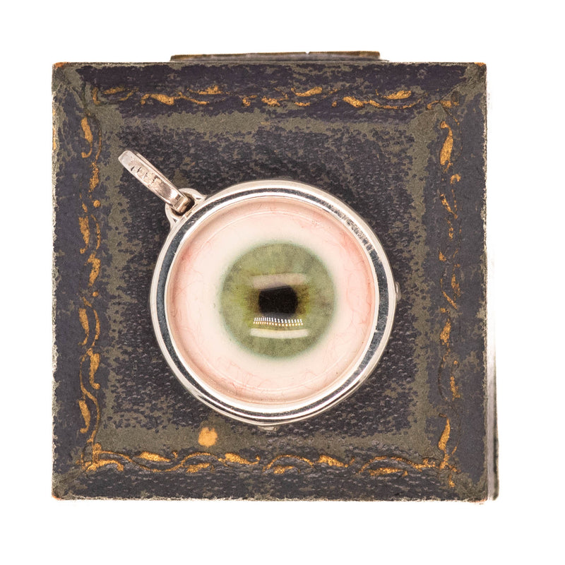 Hand Painted Green Silver Eye Pendant