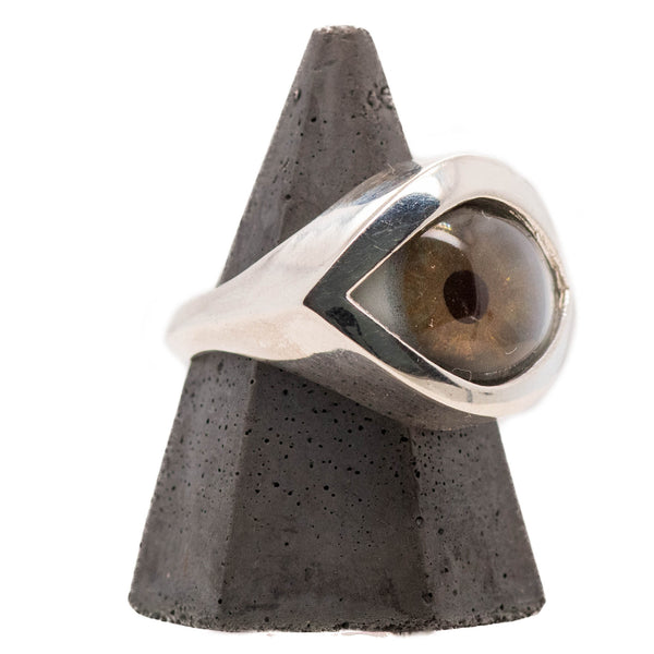 Hand Painted Brown Silver Eye Ring