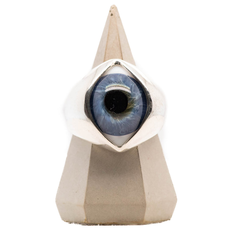 Dark Blue Silver King Glass Eye Ring
