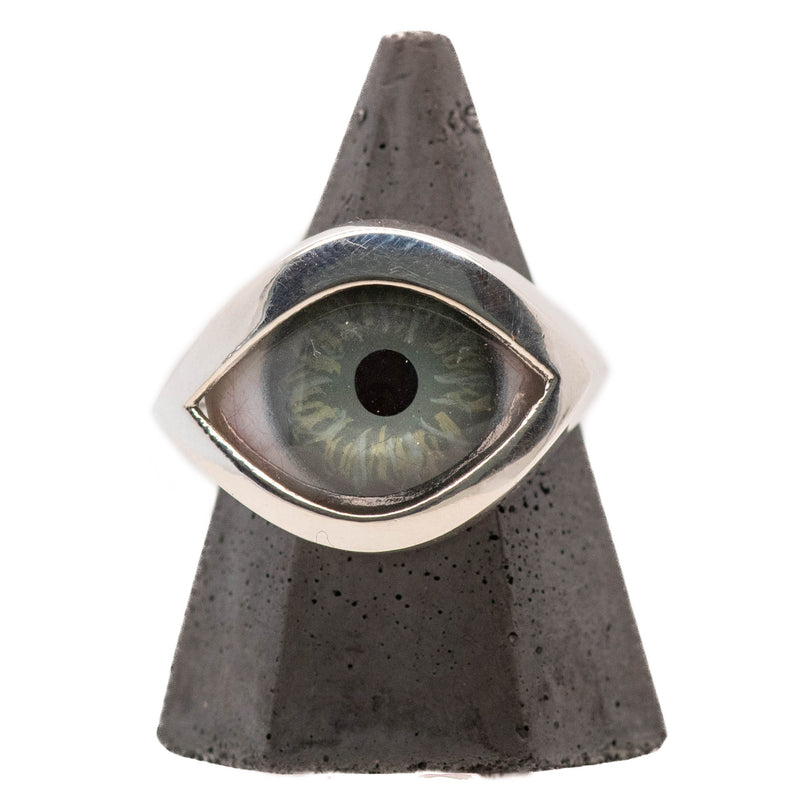 Hand Painted Blue Silver Eye Ring