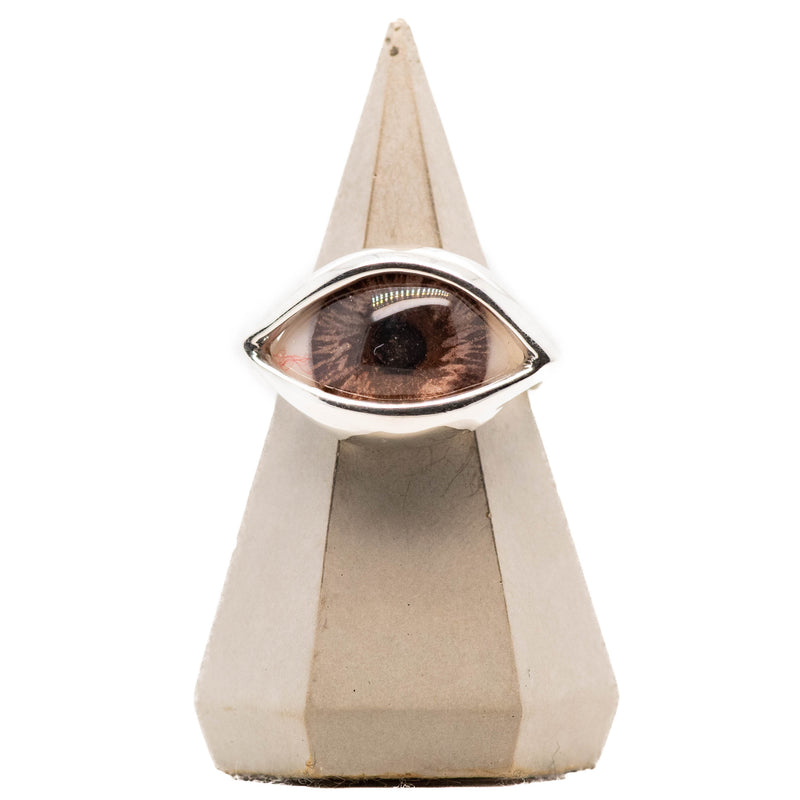 Hand Painted Pink Brown Silver Dali Eye Ring