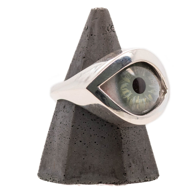 Hand Painted Blue Silver Eye Ring