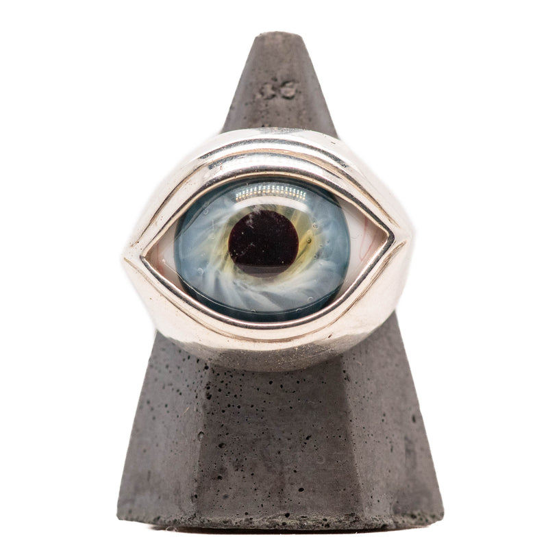 Blue Hazel Silver Classic Glass Eye Ring