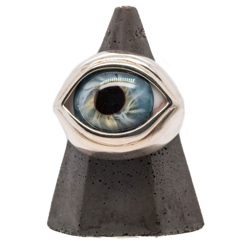 Blue Hazel Silver Classic Glass Eye Ring