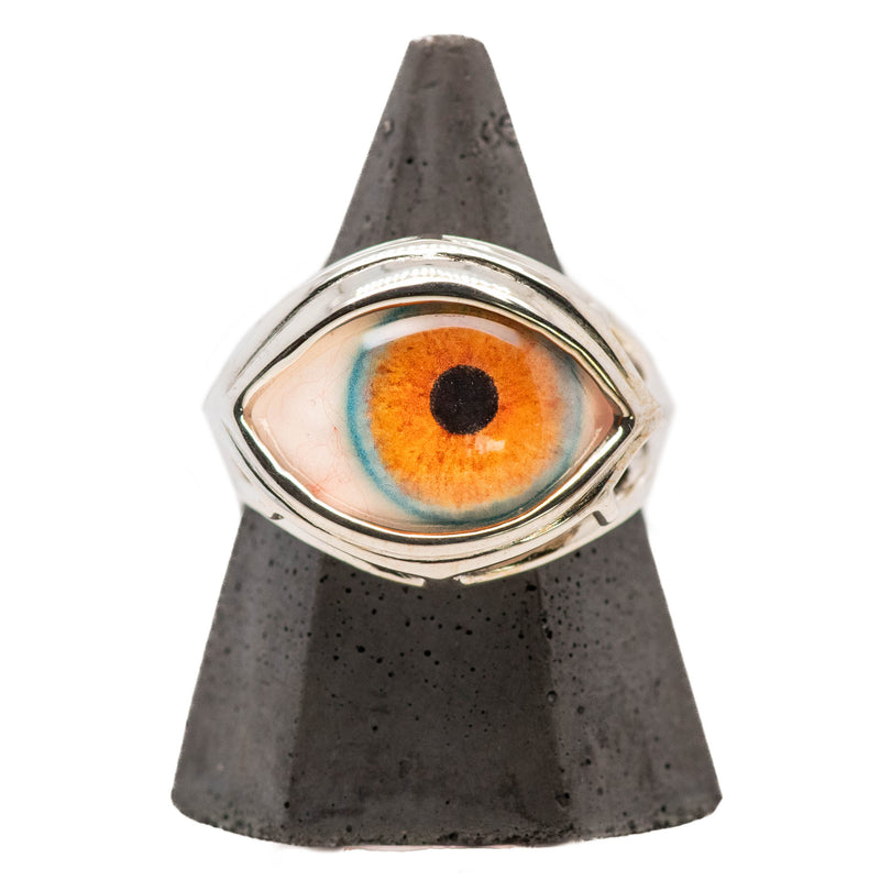 Hand Painted Hazel Silver Skeleton Eye Ring