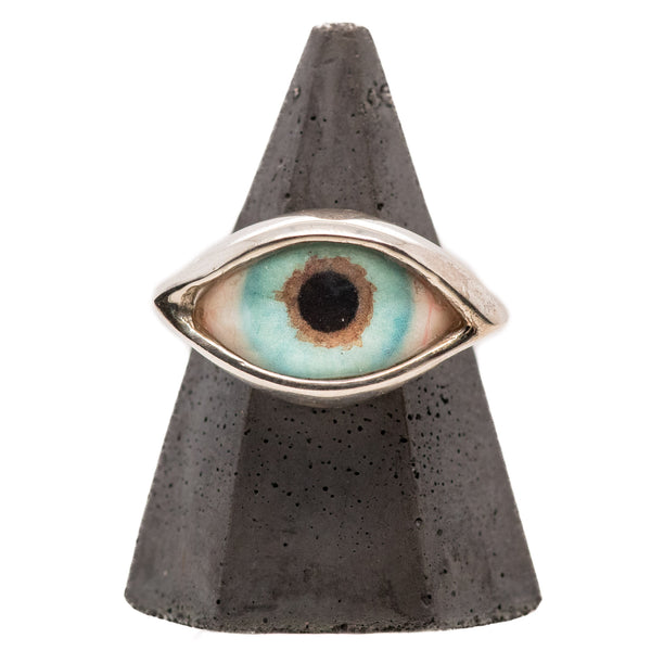 Hand Painted Turquoise Silver Dali Eye Ring