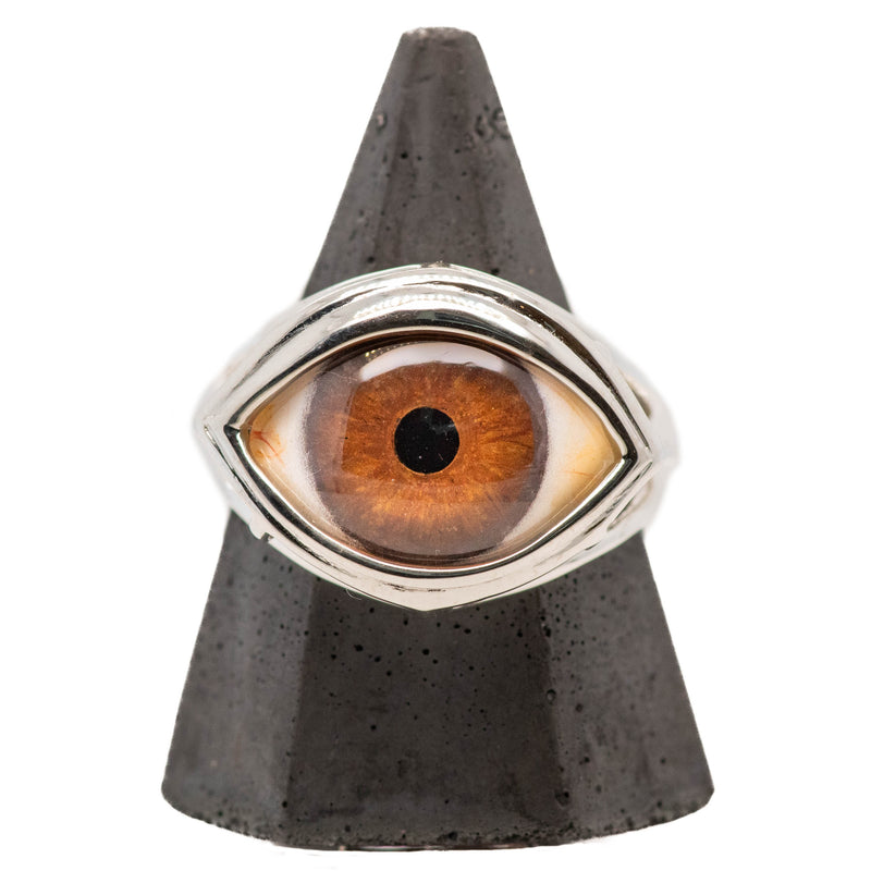 Hand Painted Brown Silver Skeleton Eye Ring