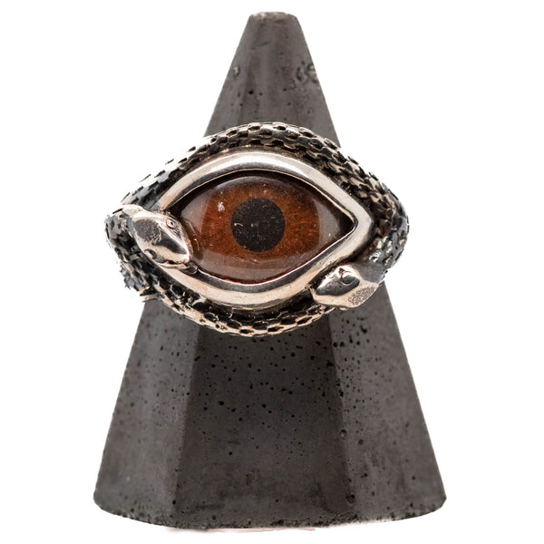 Hand Painted Brown Ojo De Medusa Eye Ring (smaller version)