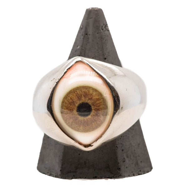 Hand Painted Brown Silver King Eye Ring