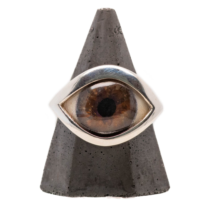 Hand Painted Brown Silver Eye Ring