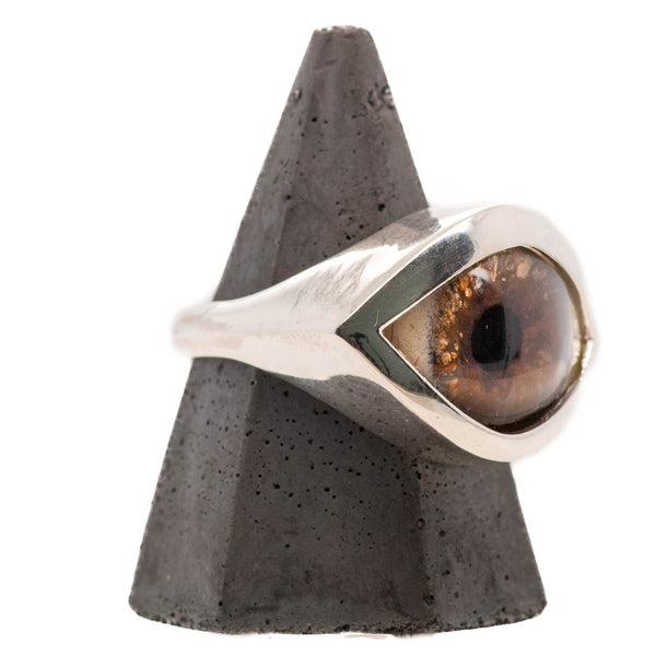 Hand Painted Brown Silver Eye Ring