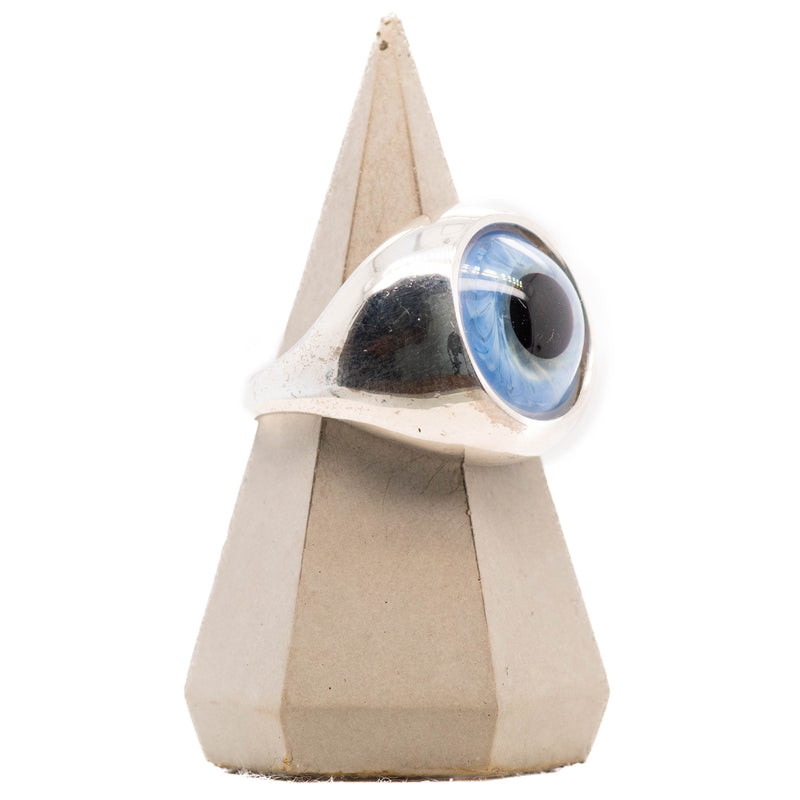 Light Blue Silver Bubble Glass Eye Ring