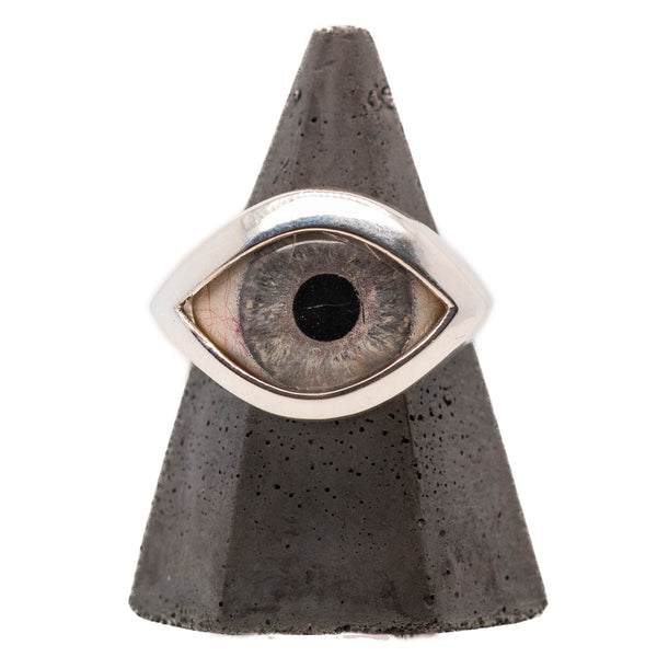 Hand Painted Blue Silver Eye Ring