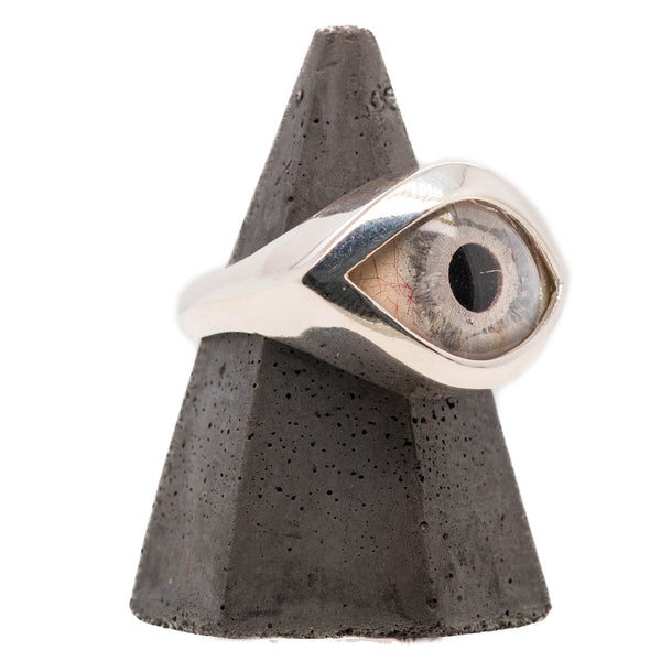 Hand Painted Blue Silver Eye Ring