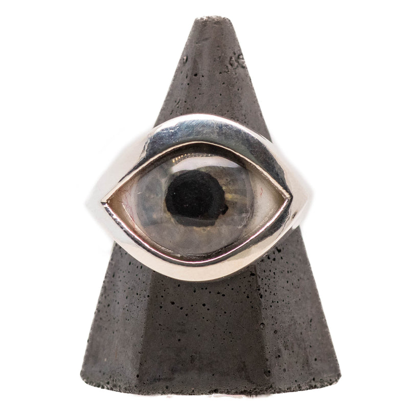 Hand Painted Blue Silver Eye Ring