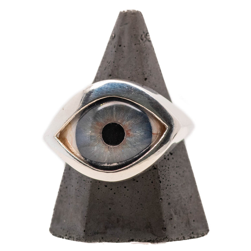 Hand Painted Blue Silver Eye Ring