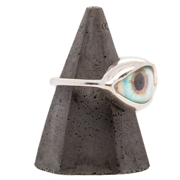 Hand Painted Turquoise Silver Dali Eye Ring