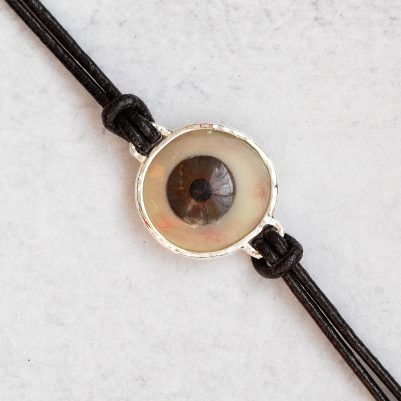 Hand Painted Hazel Silver Leather Eye Bracelet