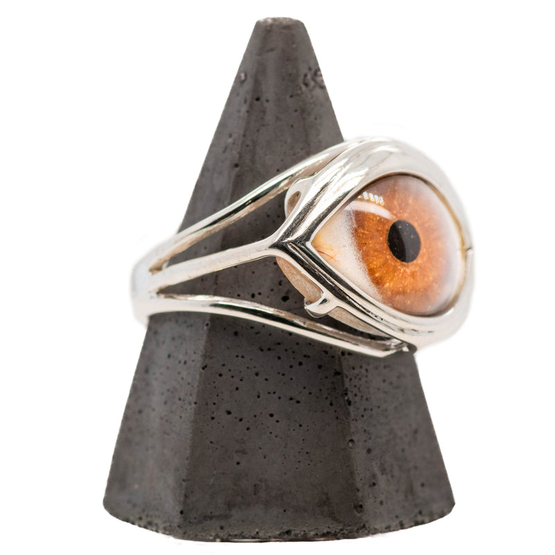 Hand Painted Brown Silver Skeleton Eye Ring