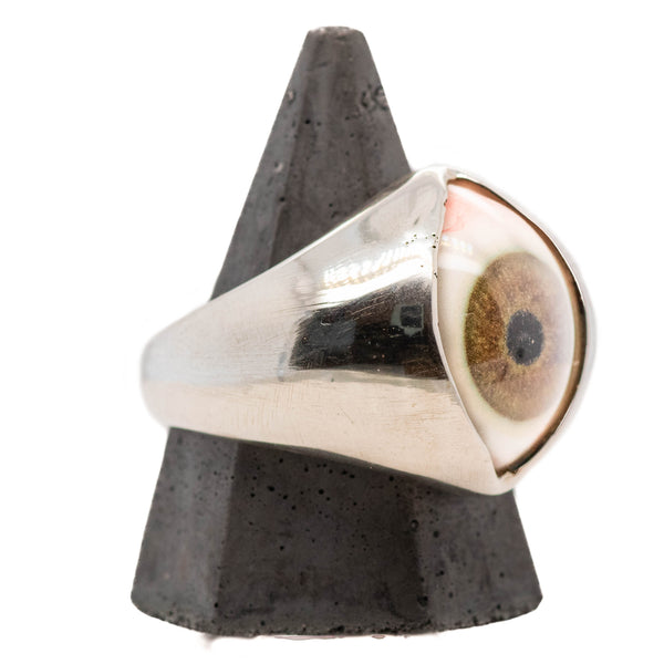 Hand Painted Brown Silver King Eye Ring