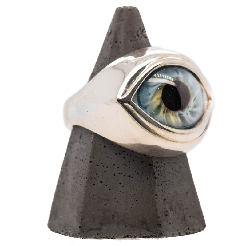 Blue Hazel Silver Classic Glass Eye Ring