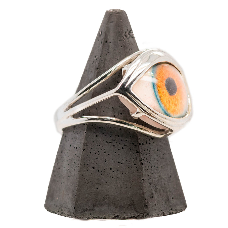 Hand Painted Hazel Silver Skeleton Eye Ring