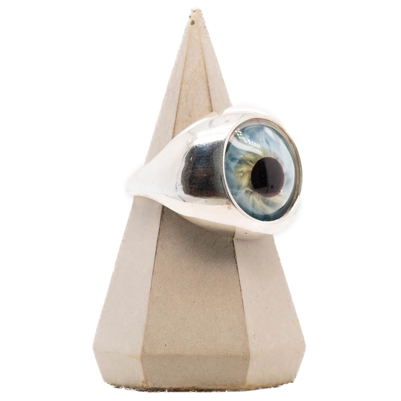 Blue Silver Bubble Glass Eye Ring