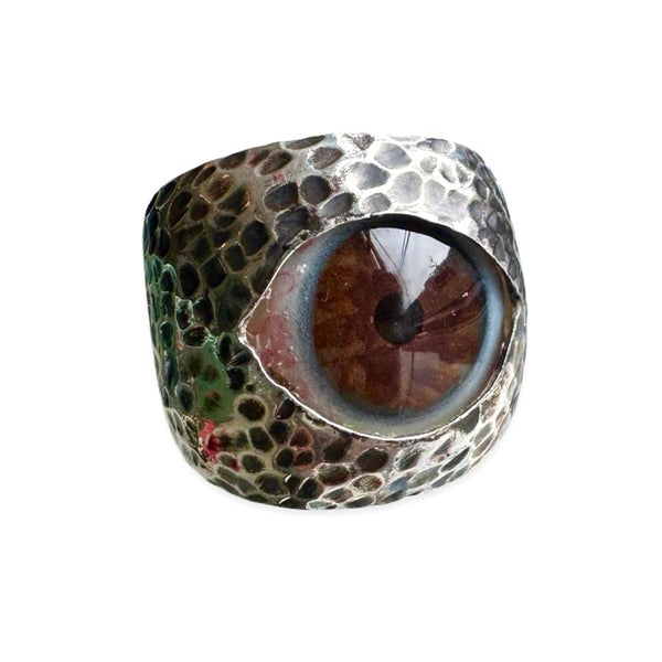 Thorns & Roses Hand Painted Brown Silver Eye Ring