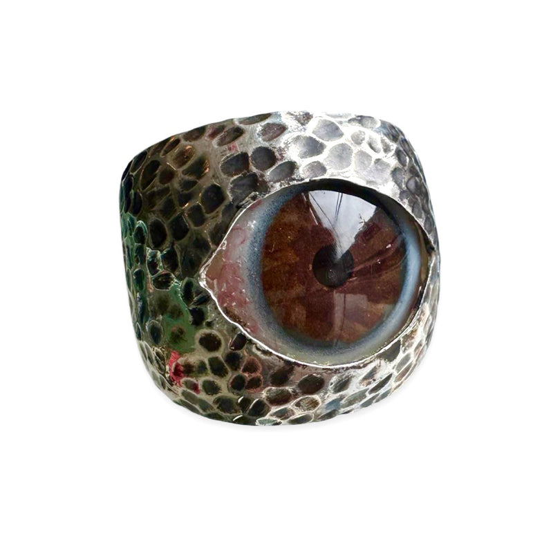 Thorns & Roses Hand Painted Brown Silver Eye Ring