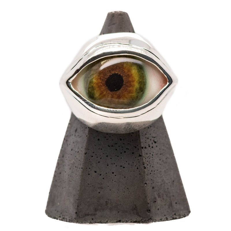 Hand Painted Hazel Silver Classic Eye Ring