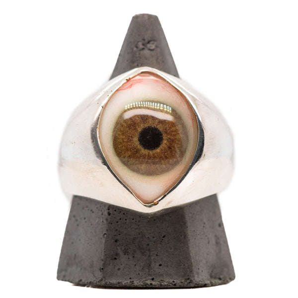 Hand Painted Brown Silver King Eye Ring