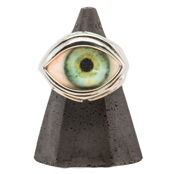 Hand Painted Turquoise Silver Skeleton Eye Ring