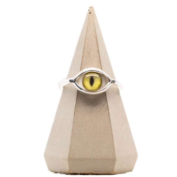 Green Silver Mini Cat Eye Ring