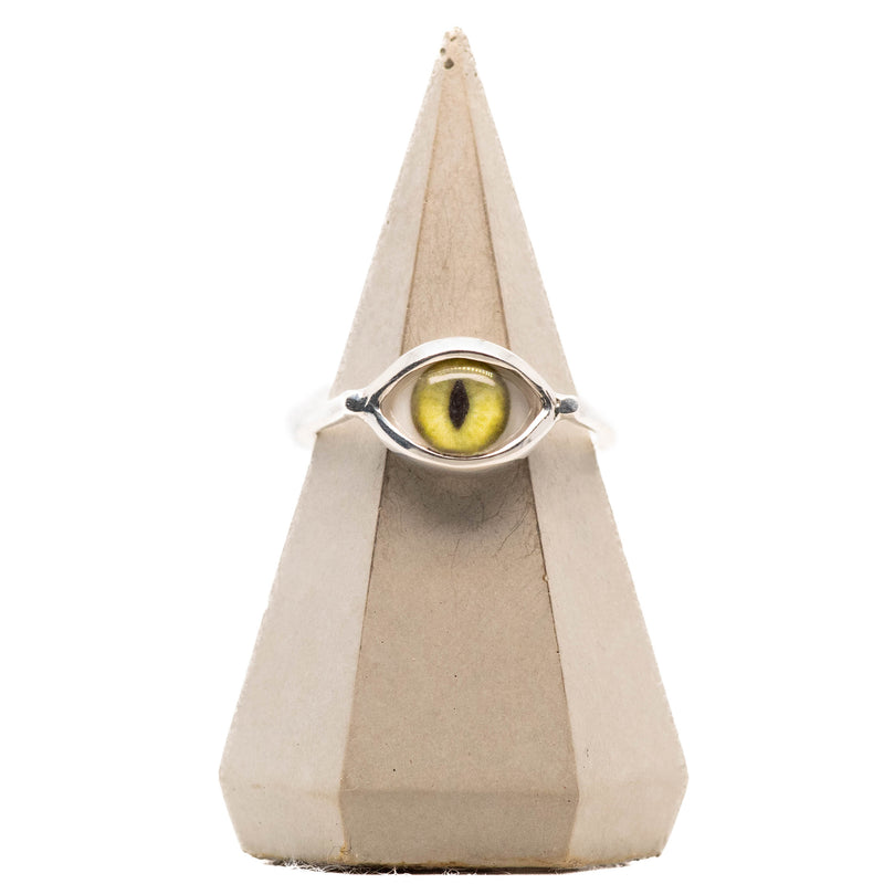 Green Silver Mini Cat Eye Ring