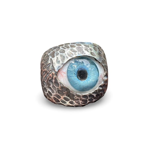 Thorns & Roses Hand Painted Blue Silver Eye Ring – Eyeba