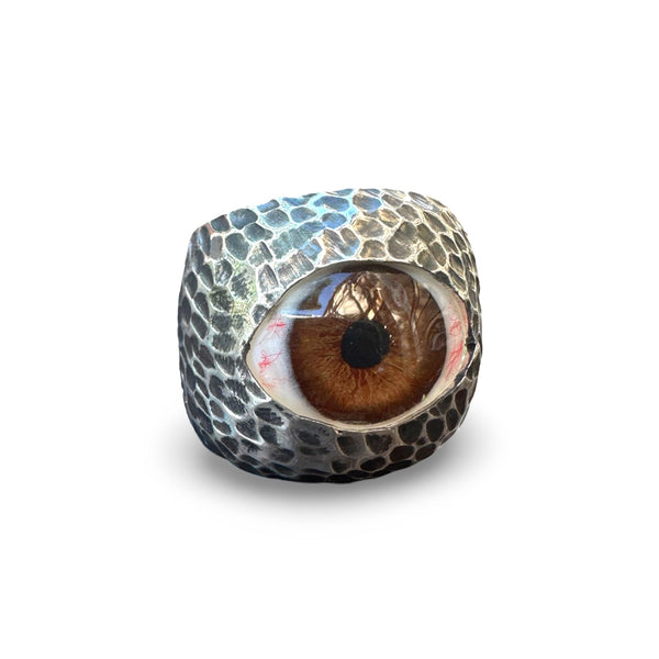 Thorns & Roses Hand Painted Brown Silver Eye Ring