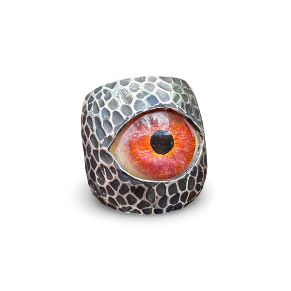 Thorns & Roses Hand Painted Red Silver Eye Ring