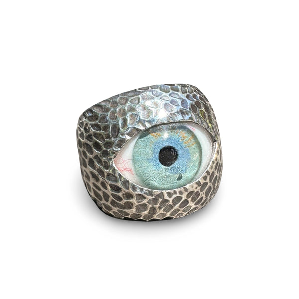 Thorns & Roses Hand Painted Turquoise Silver Eye Ring