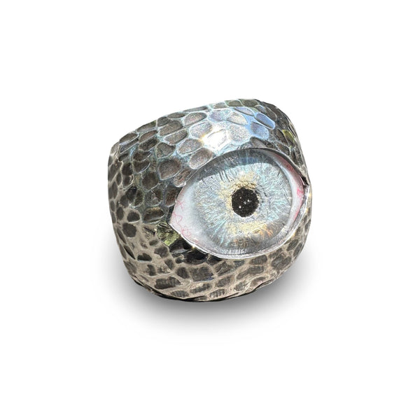 Thorns & Roses Hand Painted Blue Silver Eye Ring