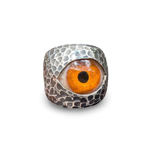 Thorns & Roses Hand Painted Orange Silver Eye Ring