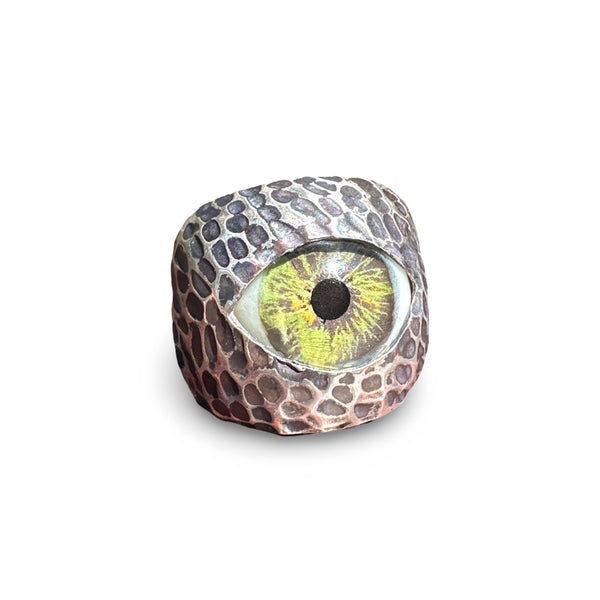 Thorns & Roses Hand Painted Green Silver Eye Ring