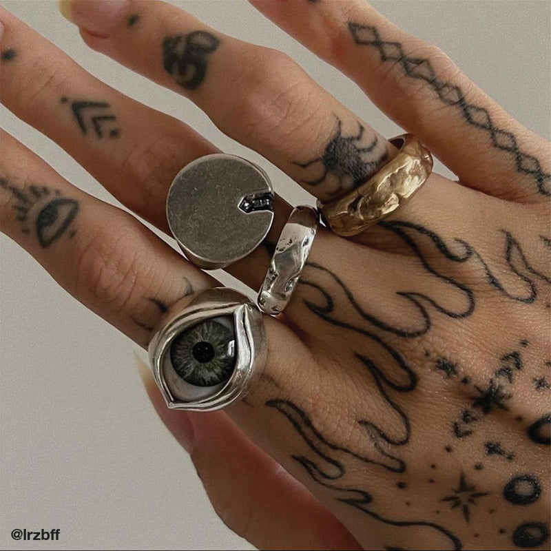 Hand Painted Grey Green Silver Classic Eye Ring