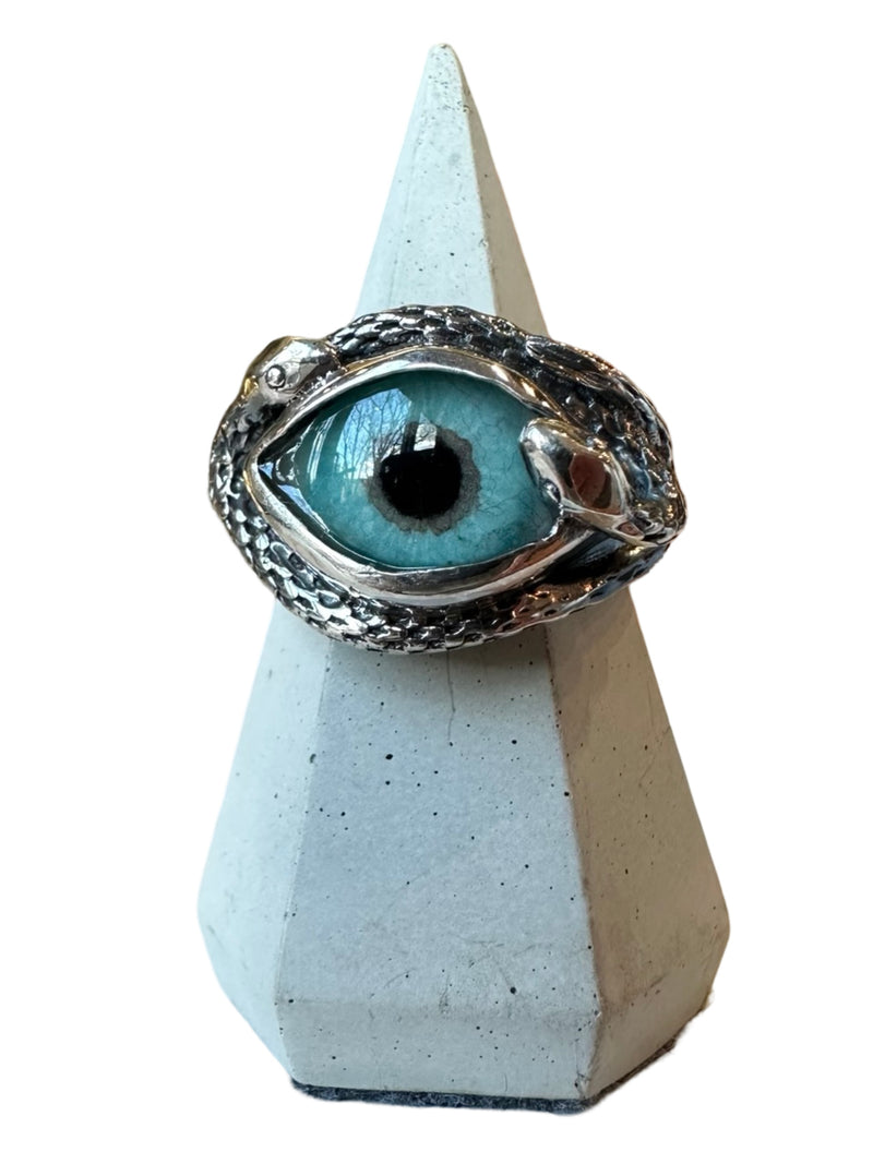 Hand Painted Teal Ojo De Medusa Eye Ring (smaller version)