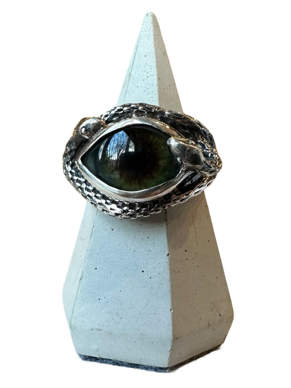 Hand Painted hazel winter green Ojo De Medusa Eye Ring (smaller version)