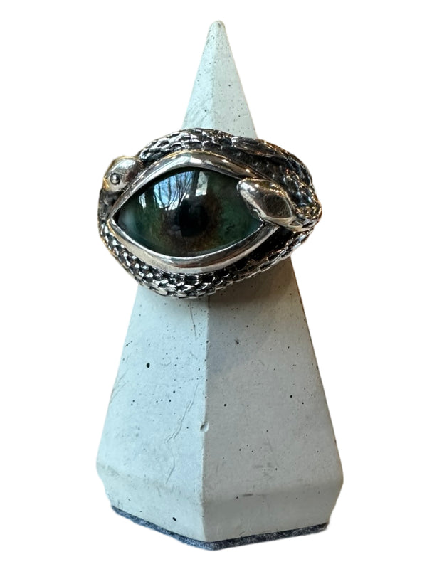 Hand Painted hazel winter green Ojo De Medusa Eye Ring (smaller version)